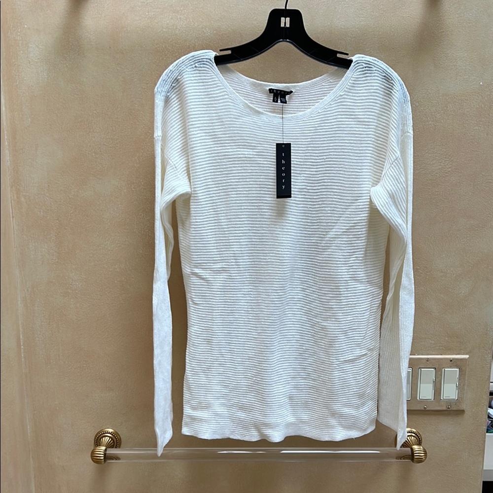 White Ribbed Long Sleeve Top NWT